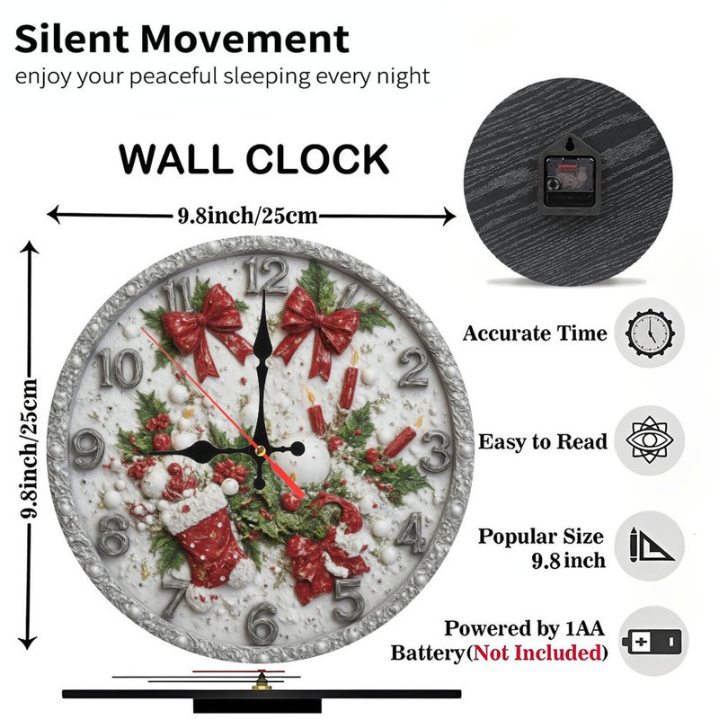 Horloge de Noël-Visage-Holly-Bows
