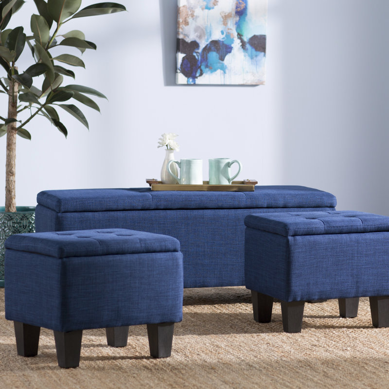 Edyth Upholstered Ottoman, Blue
