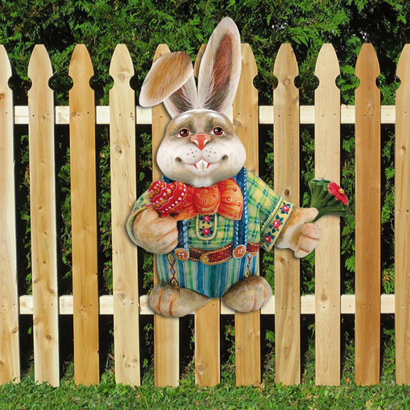 Décoration murale suspendue en bois figurine de pâques de lapin
