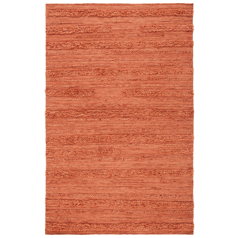 Hartzler Hand-Woven Flatweave Wool/Cotton Rust/Orange Area Rug, Rectangle 8' x 10'