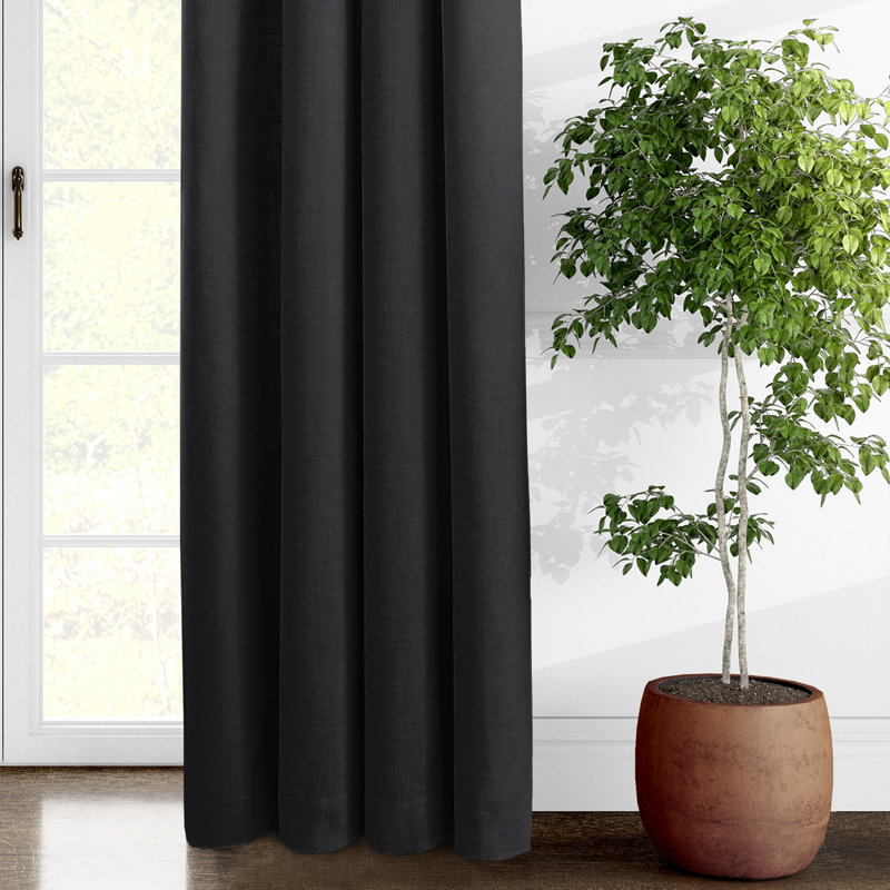 Elsie Linen Look Rod Pocket Drapery Panels Pair, Ebony, 50"W x 108"L