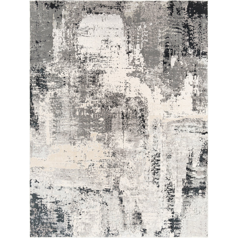 Tapis rectangulaire gris en polypropylène tissé à la machine, Rectangle 4 pi 3 po x 5 pi 11 po
