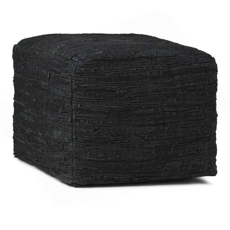Fredrik - Square Pouf - Black, Black Fabric