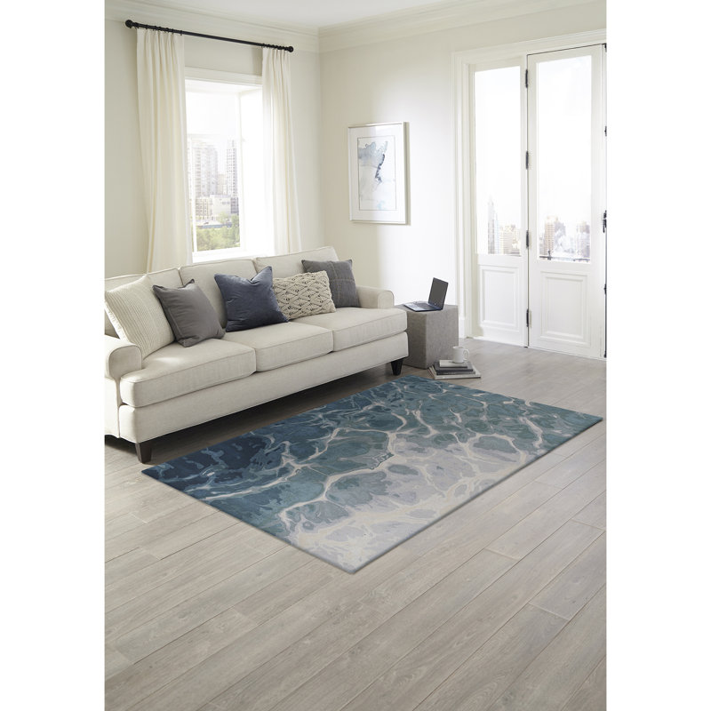 Tapis bleu en laine touffeté à la main Tasley, Rectangle 5 pi x 7 pi 5 po