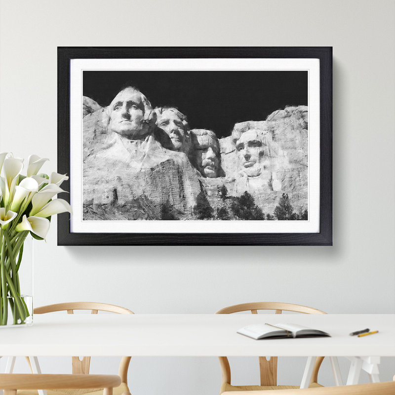 Mount Rushmore - Picture Frame Painting, 27cm H x 36cm W x 2cm D, Black Framed