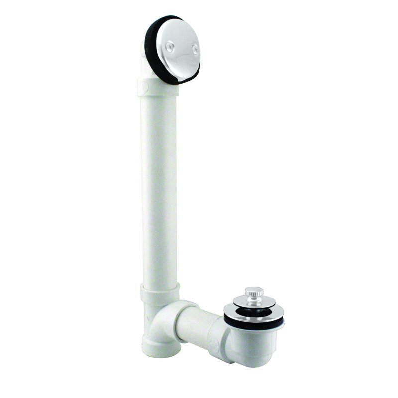 1-1/2" x 12" Sch. 40 PVC Pull-to-Open Bathtub Leg Drain Assembly with Two-Hole Overflow, Powder Coat White