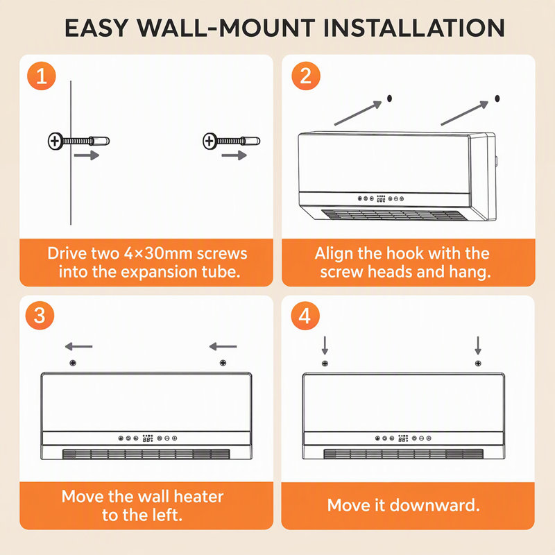 Electactic 1500W Wall Mount Electric Heater, Indoor Space Heater with Remote, LED Display & Weekly Timer