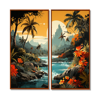 «Vintage Tropical Coastline Paradise II», art mural sur toile