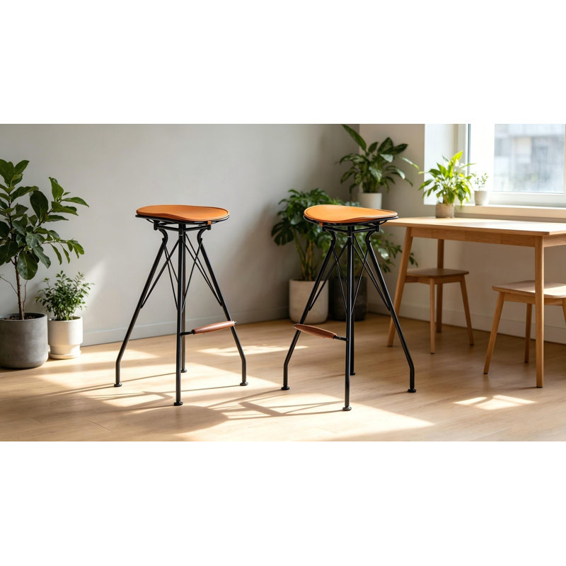 Ensemble de 2 tabourets de bar 30 po à hauteur de comptoir avec siège en similicuir, Noir + Orange, Noir + Orange, Noir