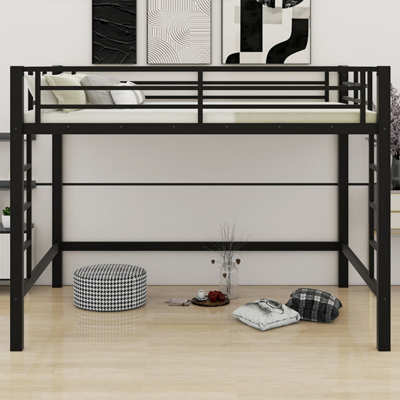 Metal Loft Bed Featuring Ladder & Secure Guardrails For Safety, Queen