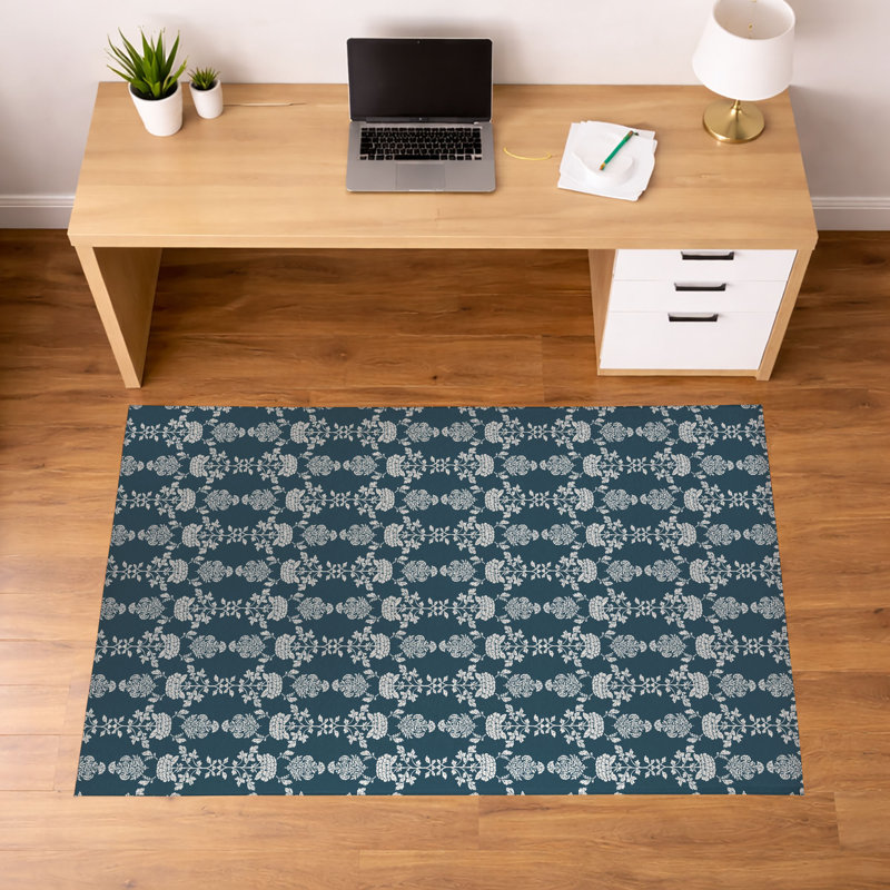Tapis de bureau léger décoratif pia, L 84 po x P 60 po, Bleu sarcelle foncé