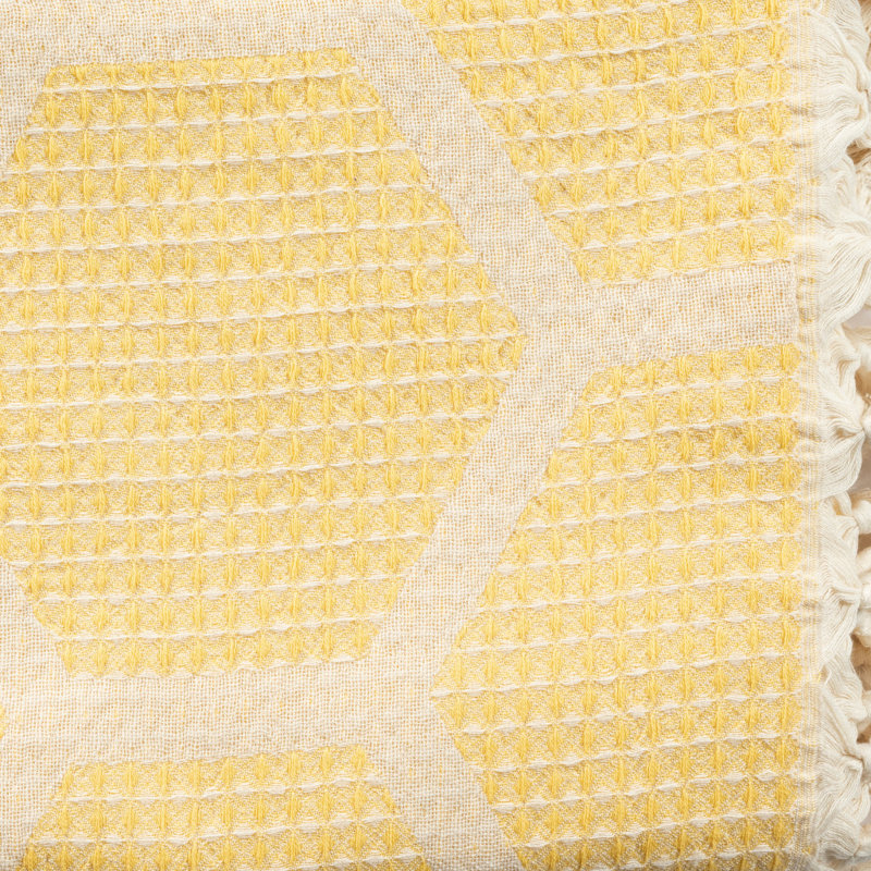 Jeté en coton tissé, Jaune géométrique