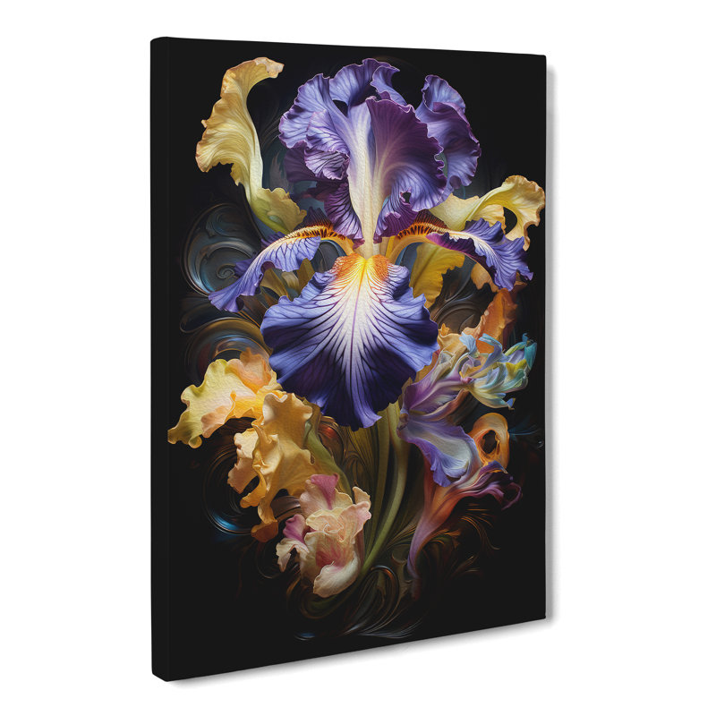 Iris Flower Baroque Art No.2 - Wrapped Canvas, 76cm H x 50cm W x 3cm D