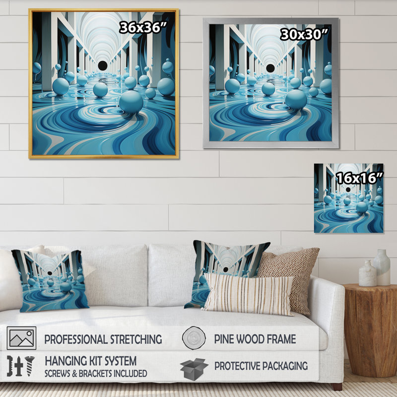 " Op Blue Focus IV ", Gold Floater Framed, 30" H x 30" W x 1" D