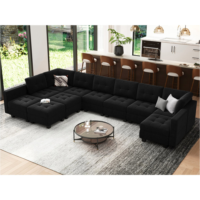 Canapé modulaire rembourré 12 pièces Soneson, Velours noir