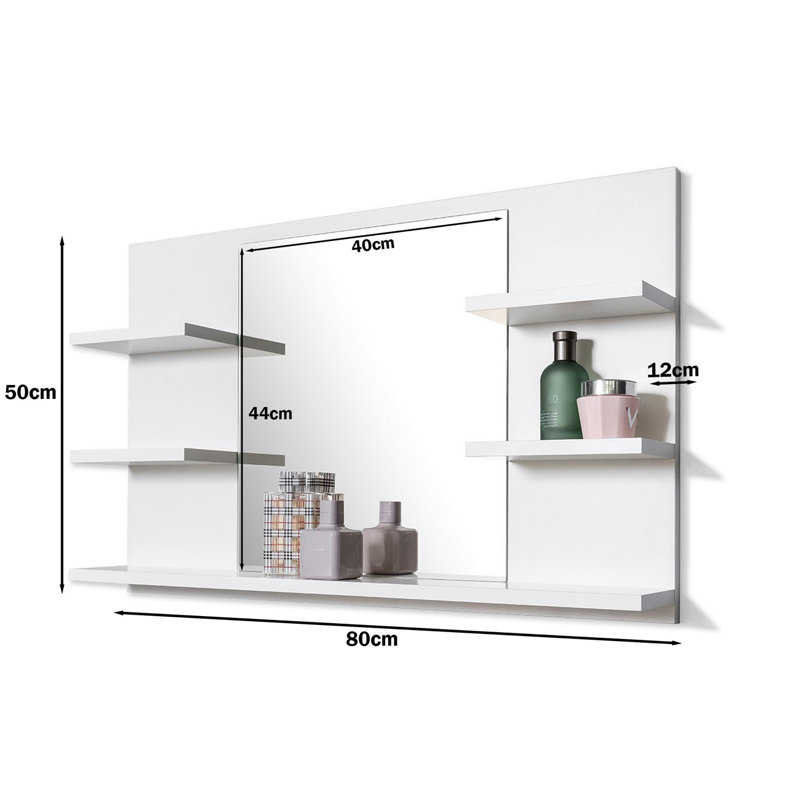 Jakiah Rectangle Wall Mirror with Shelves, White