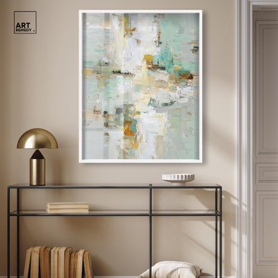 Pale Horizon Shadowbox Print Green Wall Decor by Art Remedy, White Frame, 30 x 36