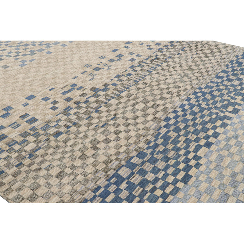 Moroccan Hand Knotted Geometric Area Rug, Rectangle 10' x 14'