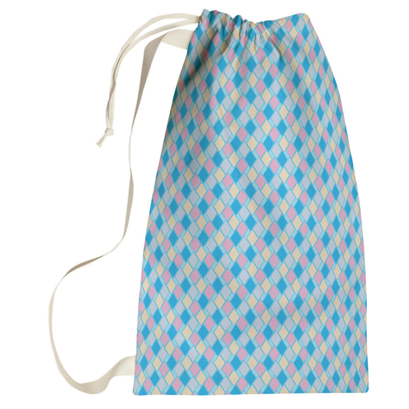 Sac à linge rétro diamants, Grand (H 76,5 po x l 29,5 po x P 1,5 po), Bleu et pastel