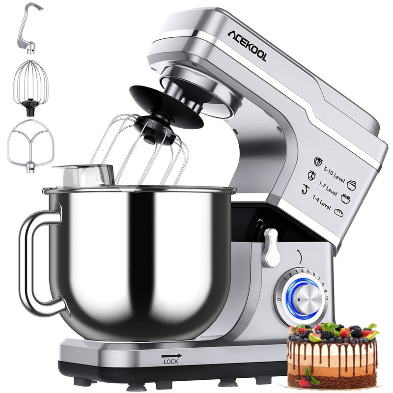 NANAN 10 Speed 7.5 Quarts Stand Mixer, Silver
