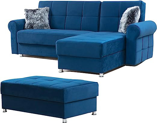 Canapé modulaire réversible Rollo, Mélange de polyester bleu marine