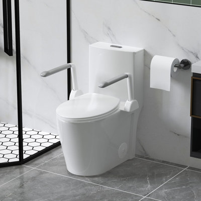 Toilette compacte une pièce avec glissières de sécurité pour personnes âgées (500 lb), toilette allongée avec siège confortable ADA Hauteur 17,1 po, double chasse 1,1 / 1,6 GPF et CARTE 1000 g 