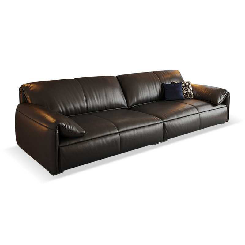 Canapé modulaire noir en cuir véritable, Noir, H 30,71 po x l 110,24 po x P 38,58 po