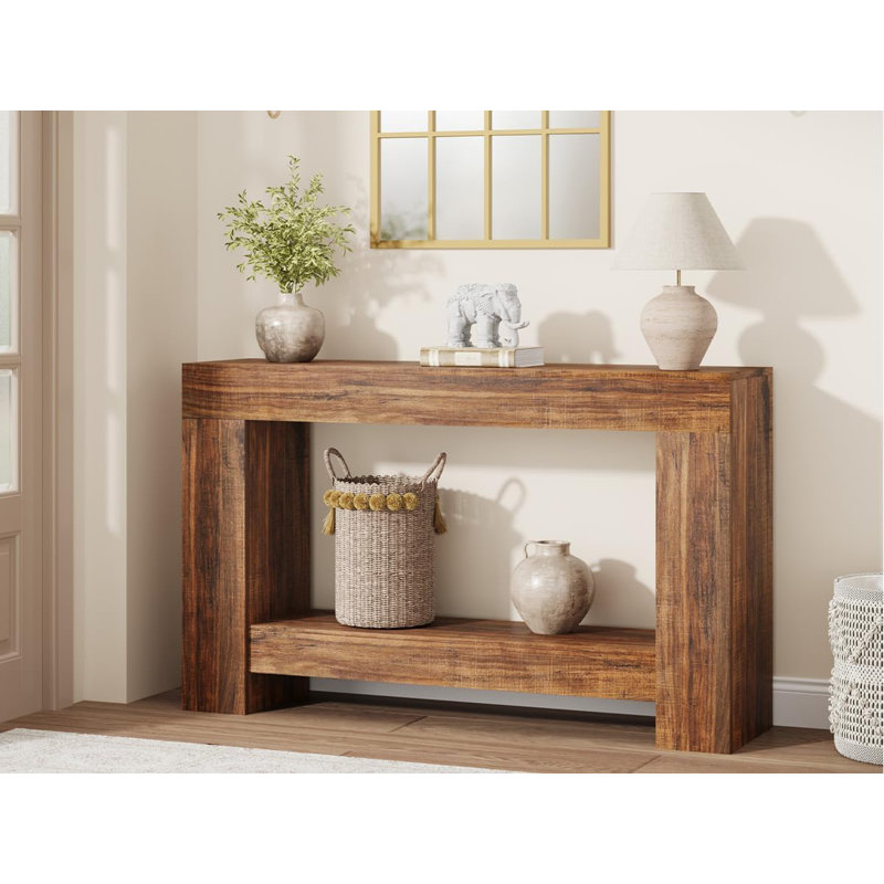 47.24/63 Inches Long Console Table for Entryway, 2-Tier Large Sofa Table with Storage, Wood Farmhouse Console Table for Living Room, Wooden Entrance Entry Table for Entryway, Hallway