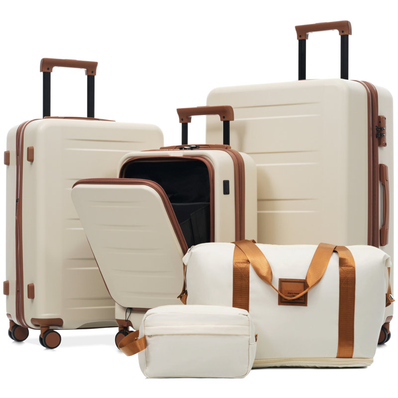 Ensemble de bagages 5 pièces avec ouverture frontale, ensemble de valise de transport extensible rigide avec double roue pivotante, bagage de voyage léger avec port USB, serrures TSA (20 "24" 28 ")