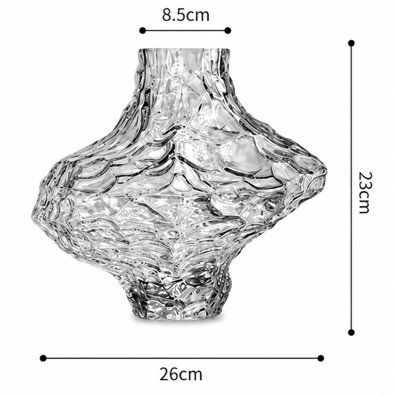 Irregular Creative Glass Vase – Modern Artistic Decorative Flower Vase, 9.06" H x 10.24" W x 3.35" D