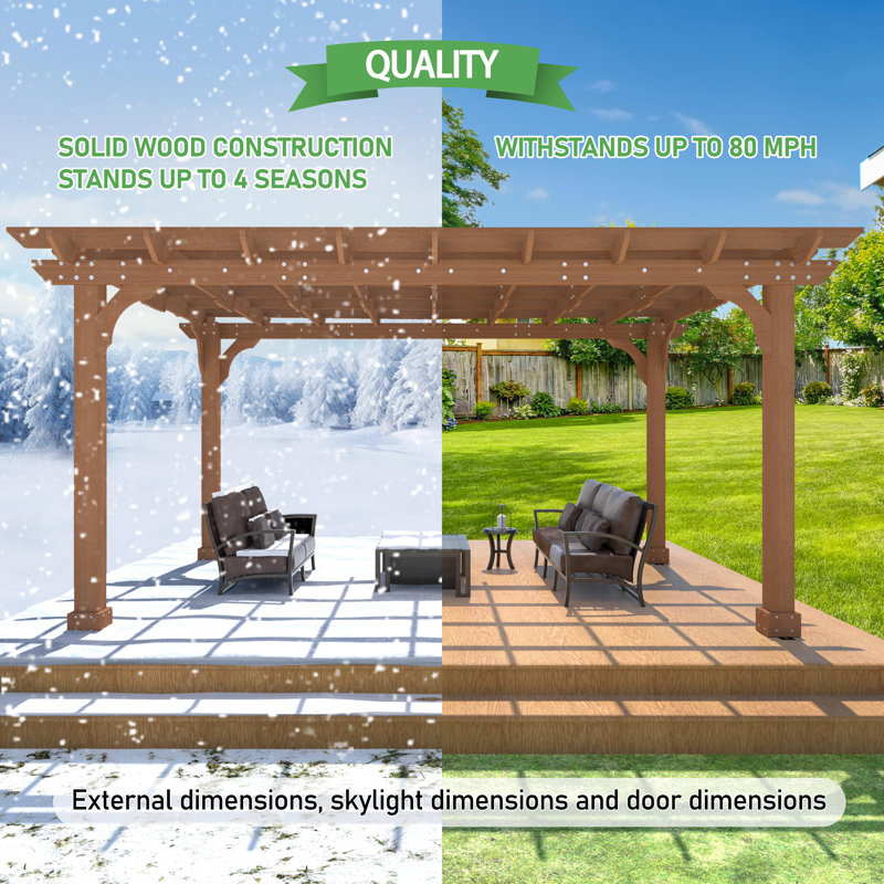 10 Ft. X 14 Ft. Solid Wood Pergola, 14 ft. W x 10 ft. D