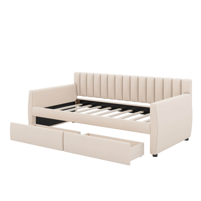 Lit de jour simple tapissier avec tiroirs, Beige