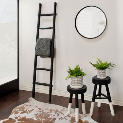 Decorative Wooden Ladder Storage for Living Room and Home Decor - Modern Wall Leaning Ladder Accent for Blanket Rack and Multi-Use Storage - 76"