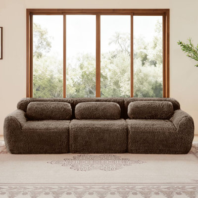 114" Plush Fabric Modular Boneless Sofa