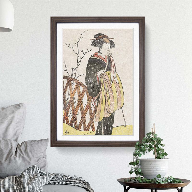 Portrait of Nakamura Riko by Katsukawa Shunsho - Picture Frame Painting Print, Walnut Framed, 48cm H x 36cm W x 2cm D