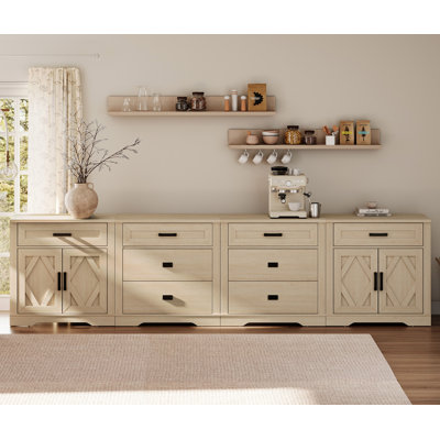 126"W Extra-Large TV Stand, 4-In-1 Farmhouse Entertainment Center With 6 Drawers And Storage Barn Door Cabinets, Spacious TV Console Table With Media Cabinets For Living Room, Bedroom,Beige