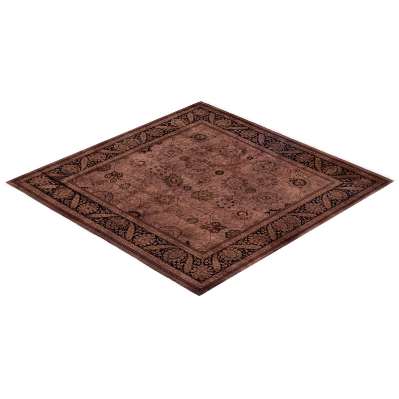 Tapis brun en laine noué à la main 6 pi 2 po x 6 pi 2 po Chi