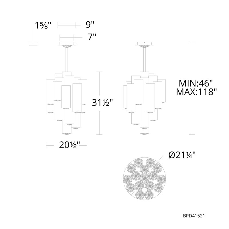Tamara 16 - Light LED Pendant, 82 W, 31.63" H x 21.25" W x 21.25" D, Aged Brass