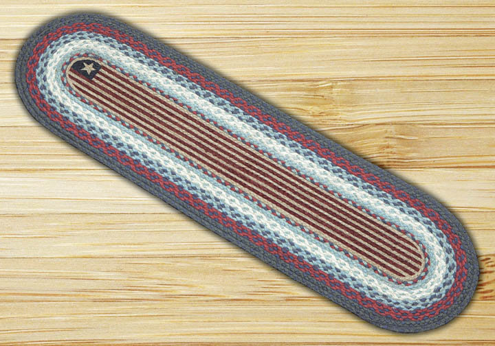 Earth Rugs 13"x48" Flag Oval Braided Table Runner in Natural Jute for Dining and Accent Tables