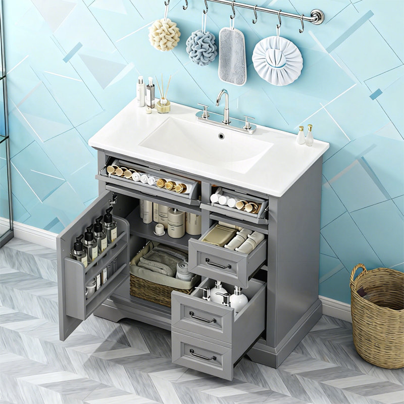 Meuble-lavabo 36 po avec lavabo, Gris clair