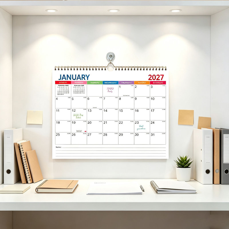 Calendrier anglais avec calendrier mural 2027 et calendrier moderne de Taïwan