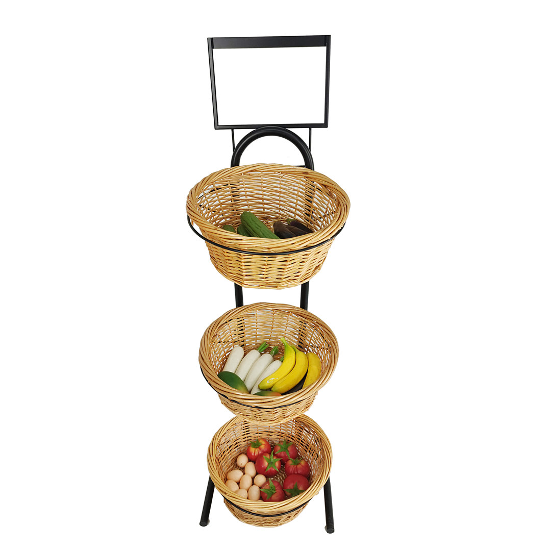 3-Tiered Wicker Basket Flooring Stand W/Sign Holder August Grove®