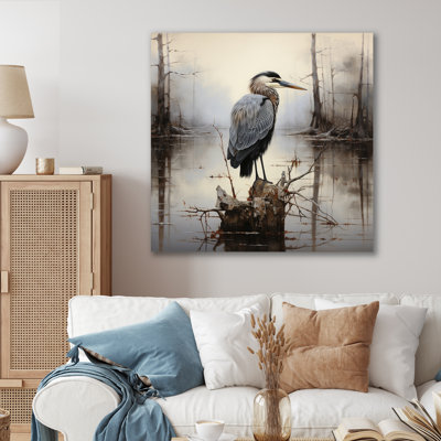 " Heron Solitary Reflections Pointillism I "