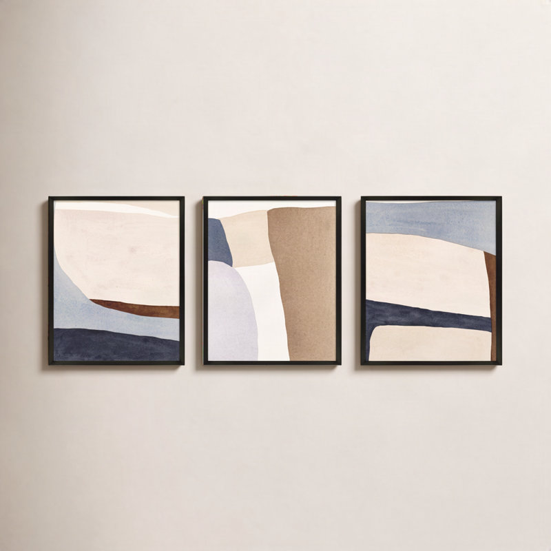 Divided By 3 In Blue Print by Julia Balfour, 38" H x 90" W, Black