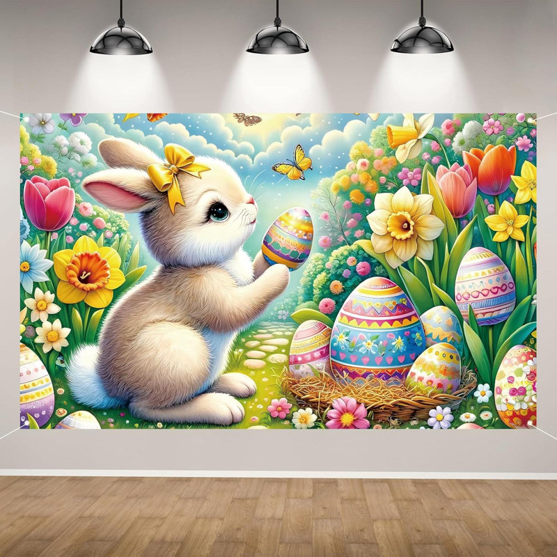 Joyeuses Pâques, toile de fond, lapin, œufs de Pâques, fleur, bannière, Pâques, printemps, fête, décorations et fournitures pour la maison