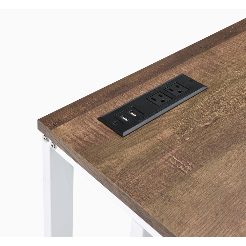 Bureau d'écriture en noyer avec port USB, Blanc / noyer