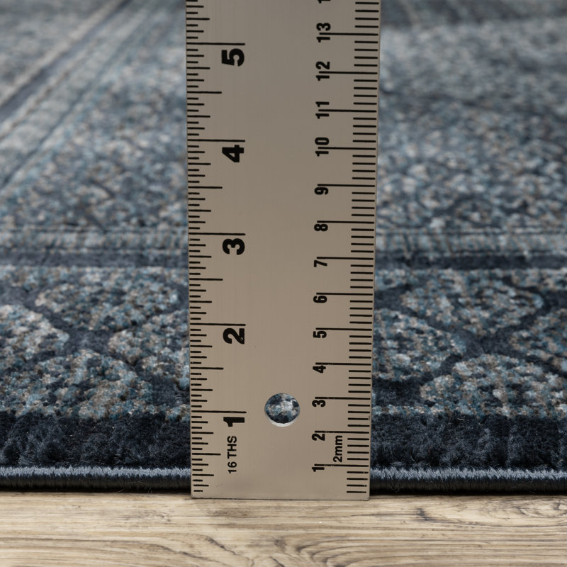 Edner Global Center Medallion Blue/Teal Area Rug, Rectangle 9'10" x 12'11"