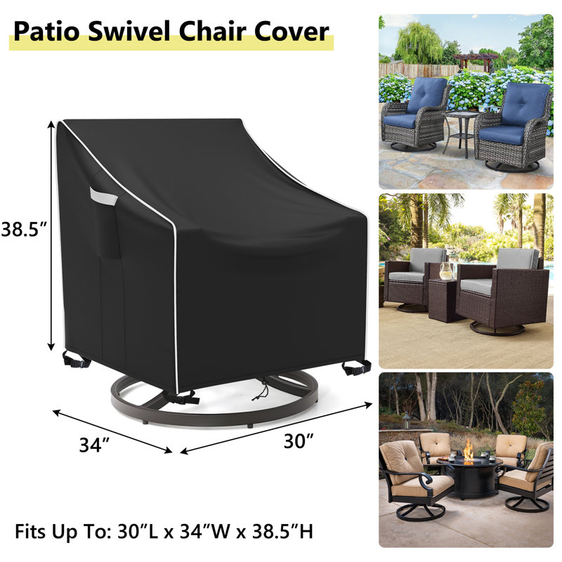 Waterproof Outdoor Swivel Lounge Chair Covers 2 Pack, 38.5" H x 30" W x 34" D, Black