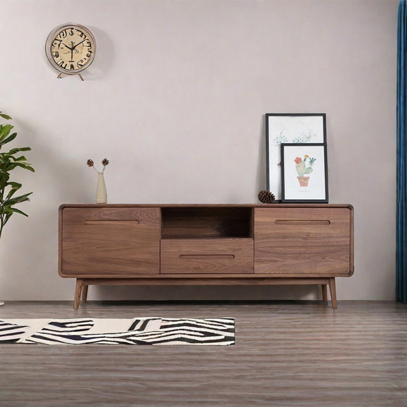 Simple black walnut solid wood TV cabinet, 70.87"