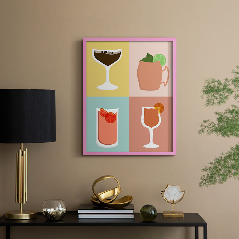 Impression encadrée Colorblock Cocktail II - bois massif, H 11 po x l 9 po, Rose